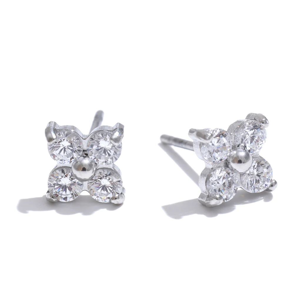 Waterproof Shiny Cubic Zirconia Flower Stud Earrings