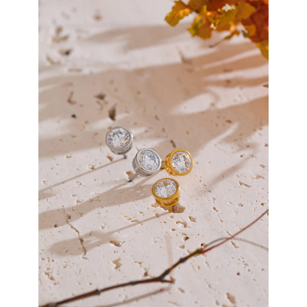 Cubic Zirconia Round Stud Earrings