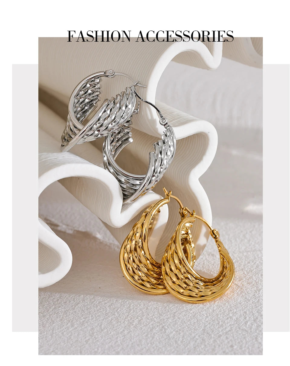 Twisted Hollow Hoop Earrings – 18K PVD Plated Stainless Steel