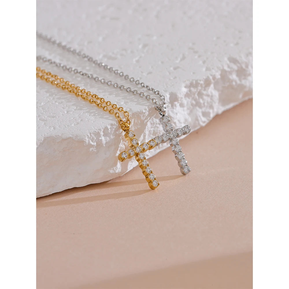 Cubic Zirconia 316L Cross Pendant Necklace