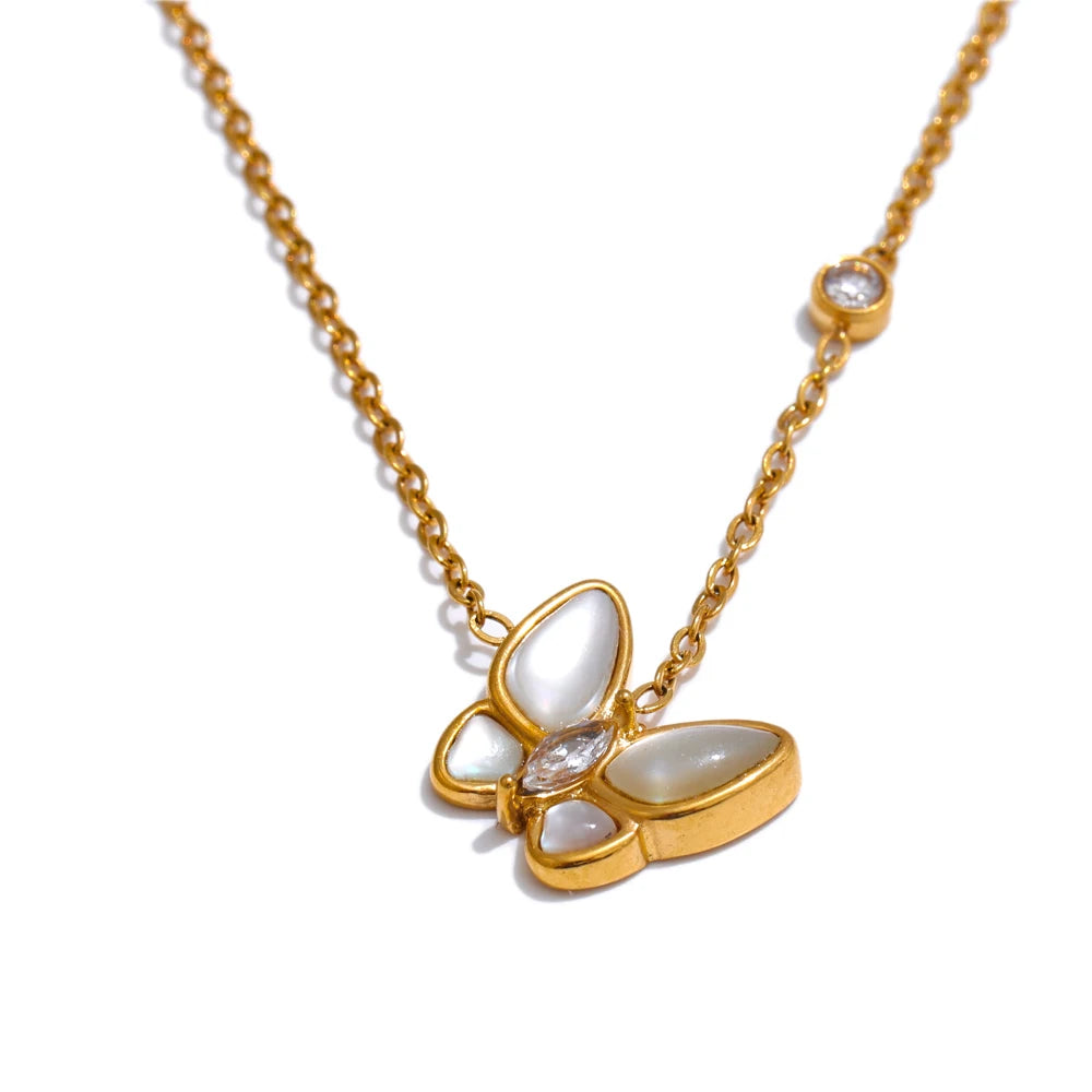 Natural Shell Butterfly Pendant Necklace