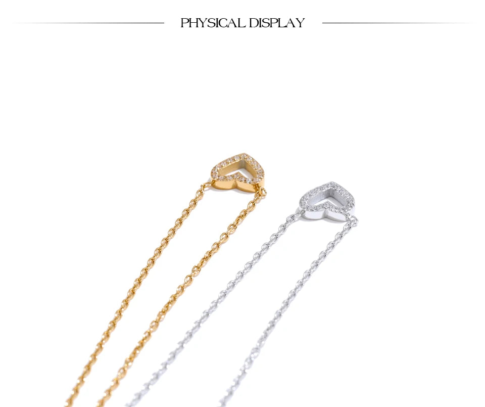 Korean Style Shiny Cubic Zirconia Hollow Heart Necklace