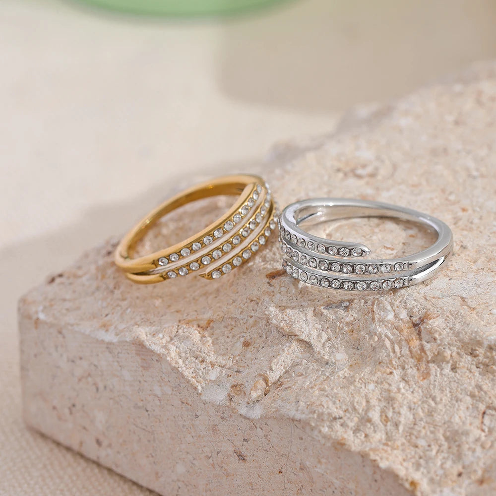 Fashion Shiny Cubic Zirconia Geometric Layered Ring