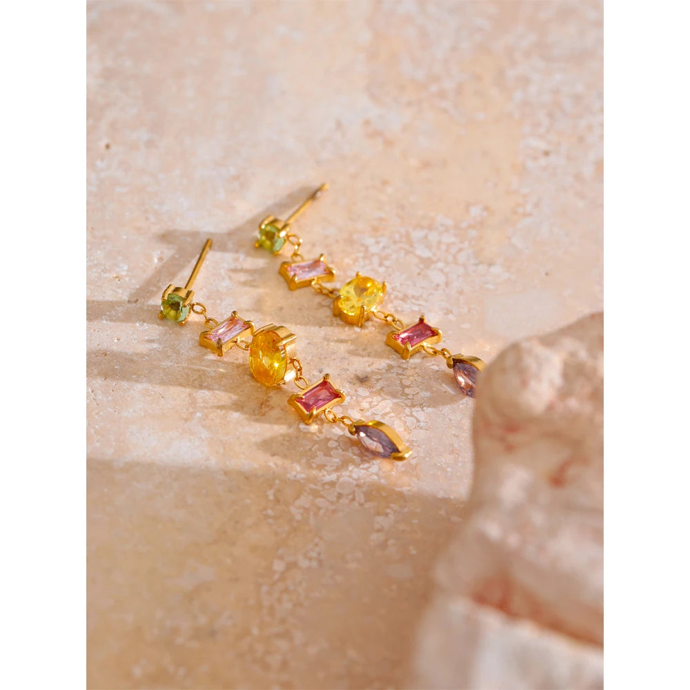 Colorful Cubic Zirconia Drop Earrings