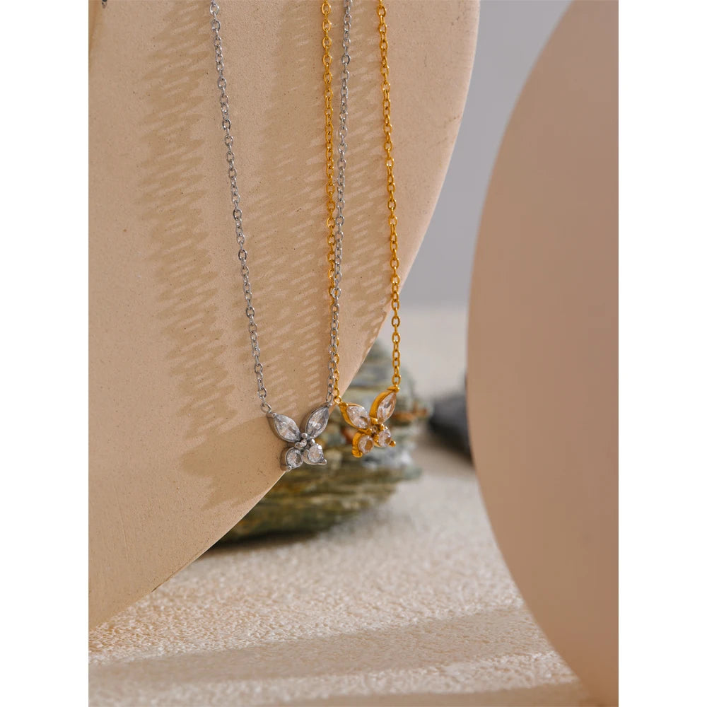 Delicate Bling Cubic Zirconia Butterfly Pendant Necklace