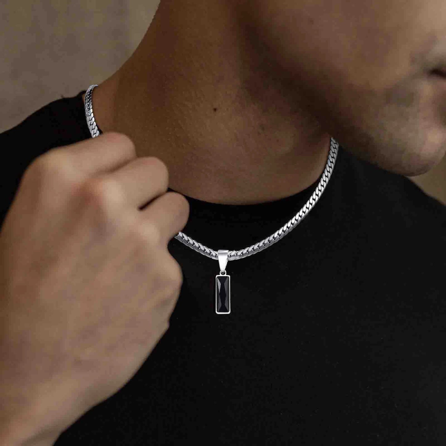 Men’s Black Stone Pendant Necklace