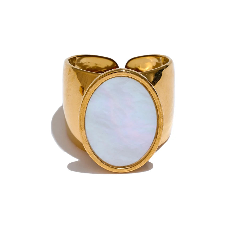 Stone Stainless Steel Gold Color Wide Ring