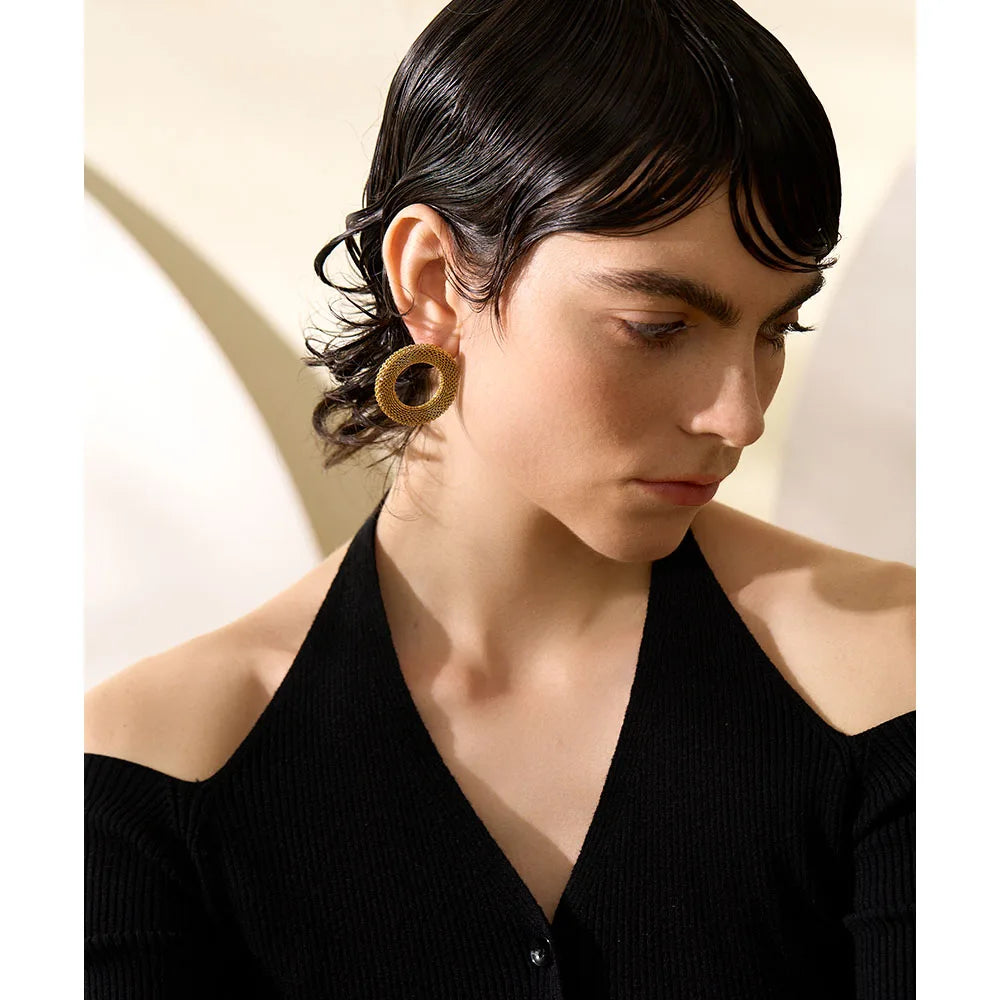 37mm Round Hollow Big Stud Earrings