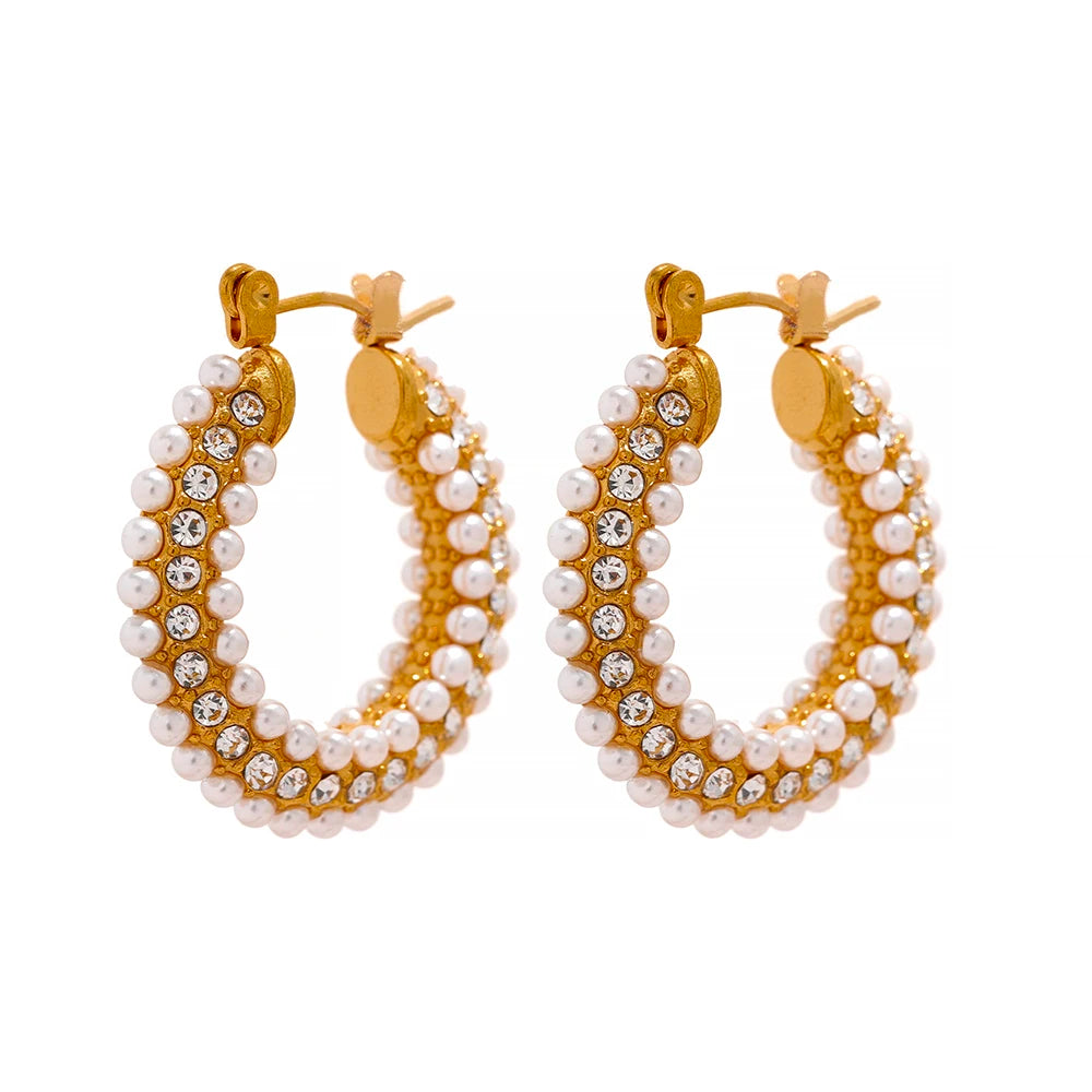 Exquisite Luxury Pearl Huggie Hoop Earrings