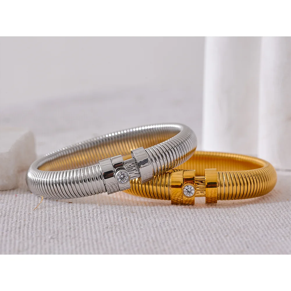 Stainless Steel Elastic Thick Bracelet Bangle