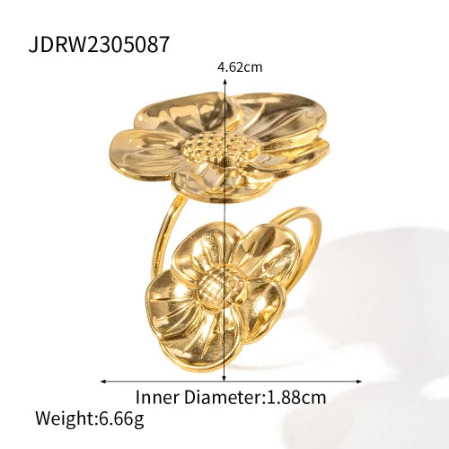 Waterproof Flower Adjustable Opening Rings