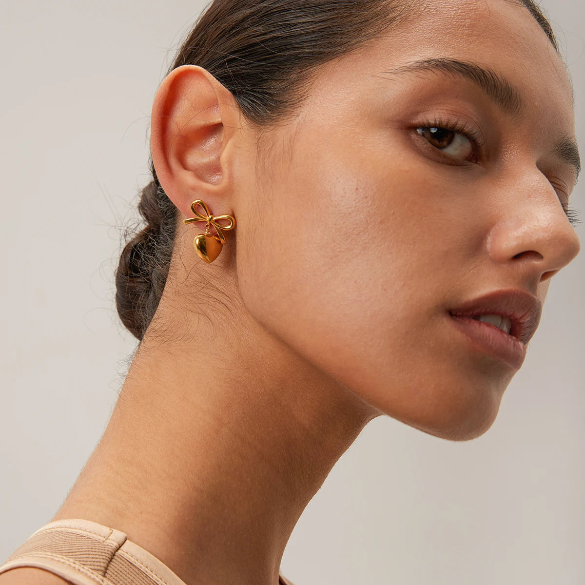 Bow Heart Pendant Earrings
