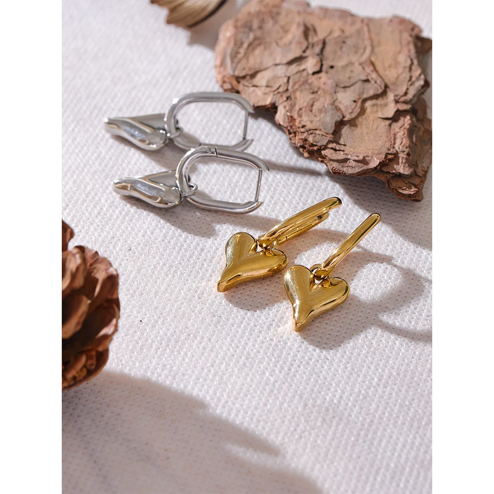 Heart Drop Hoop Earrings