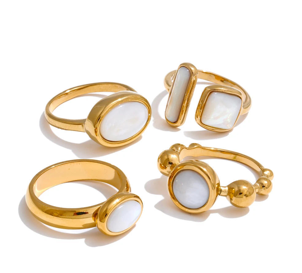 Natural Thicker Shell Finger Golden Textured Rings