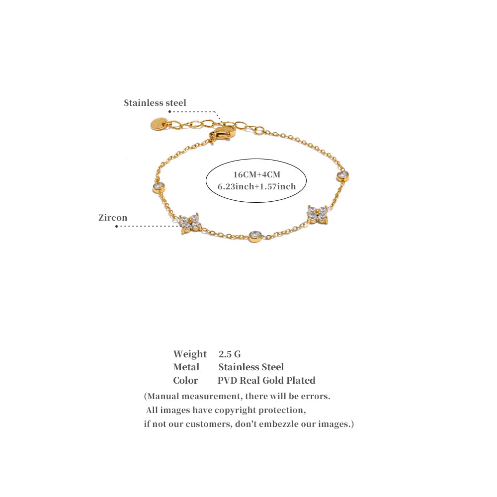 Cubic Zirconia Flower Chain Thin Bracelet