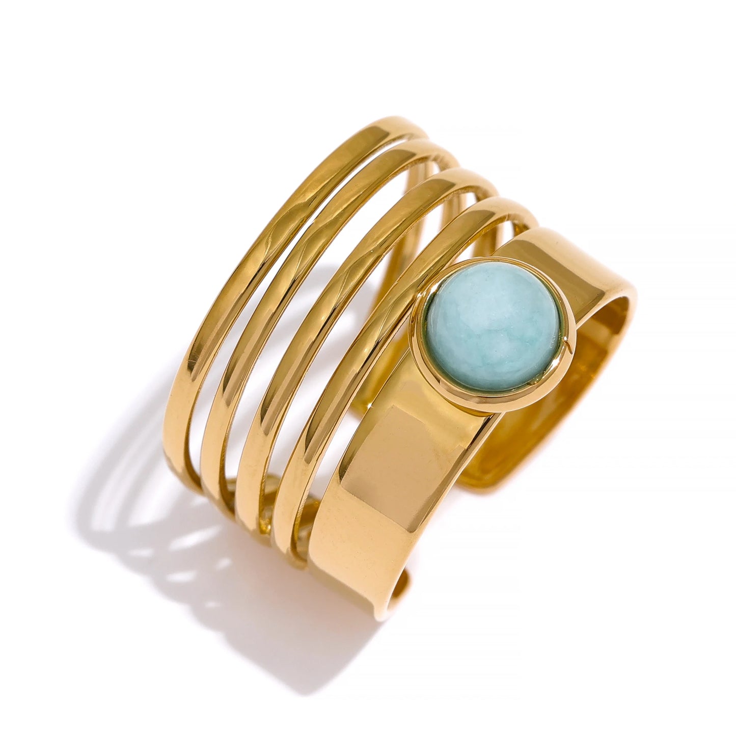 Stainless Steel Summer Open Adjustable Stone Ring