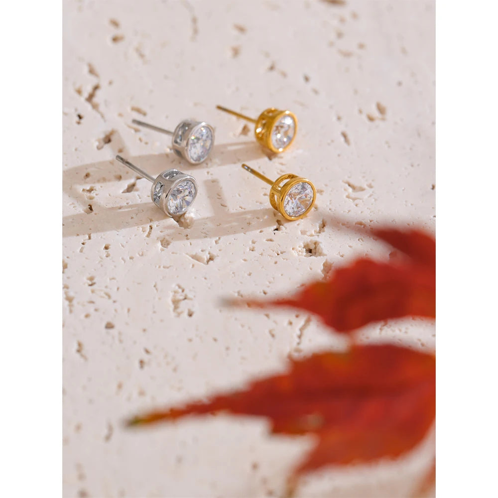 Cubic Zirconia Round Stud Earrings
