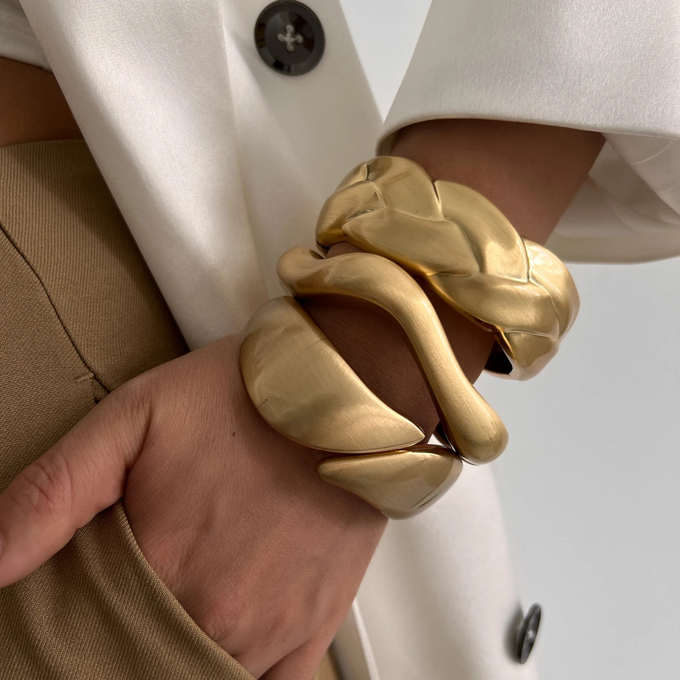 Chunky Matte Gold Irregular Wide Cuff Bangle