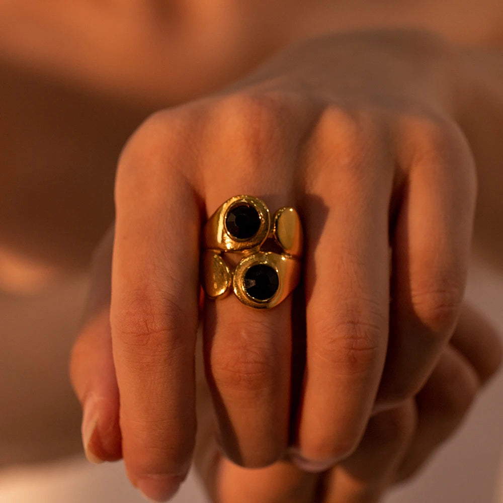 18K PVD Gold Stainless Steel, Waterproof Vintage Style rings