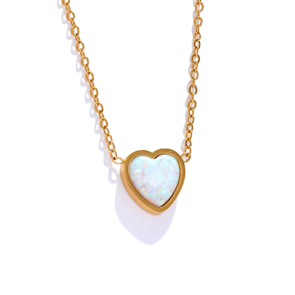 Natural Australian Opal Heart Pendant Necklace