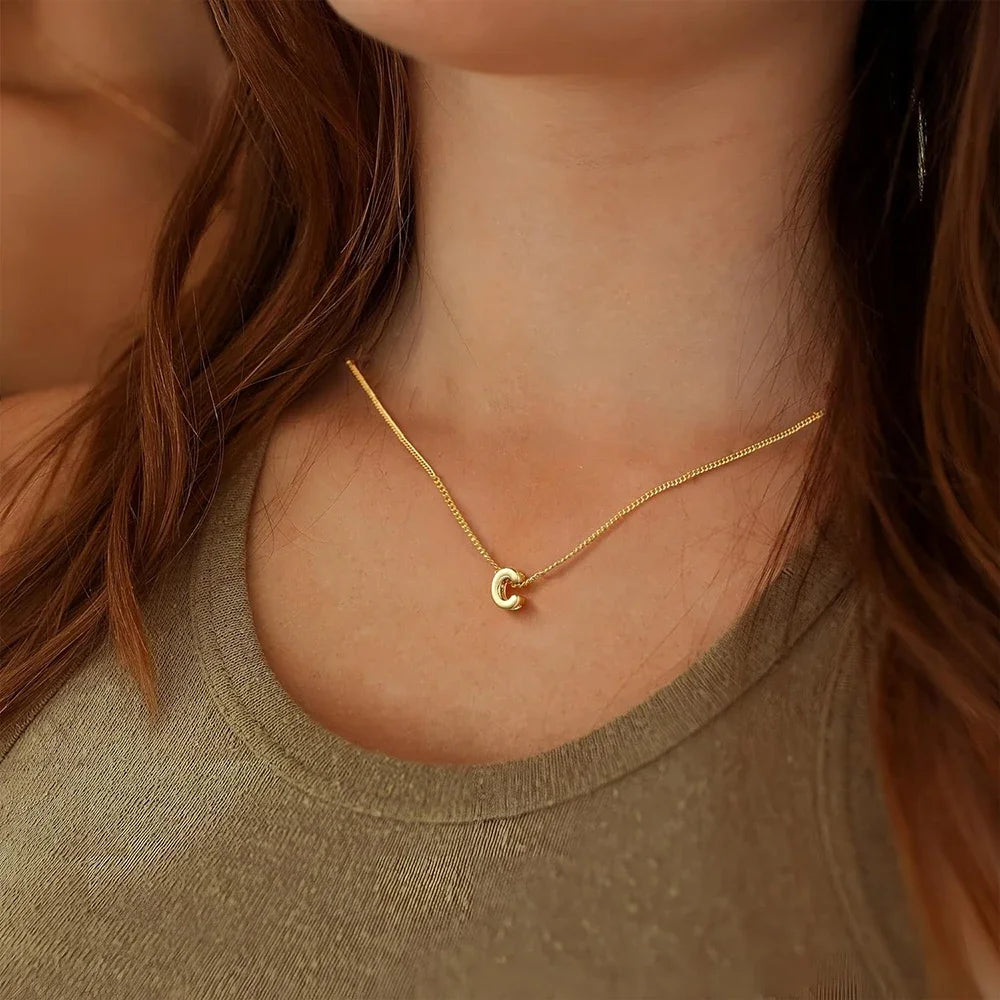 3D Bubble Initial A-Z Alphabet Mini Necklace