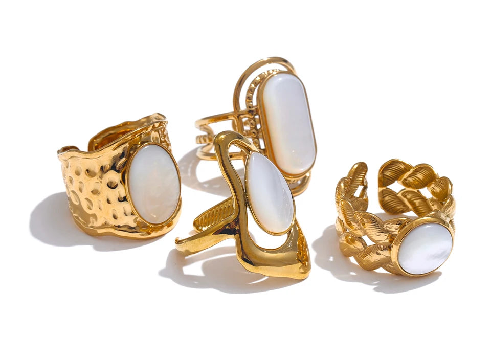 Natural Shell Geometric Open Ring