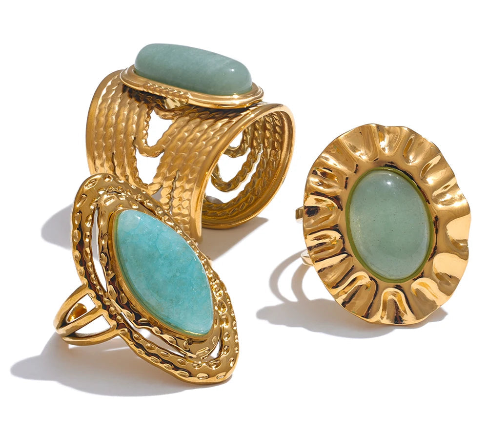 Green Natural Stone Fashion Open Ring