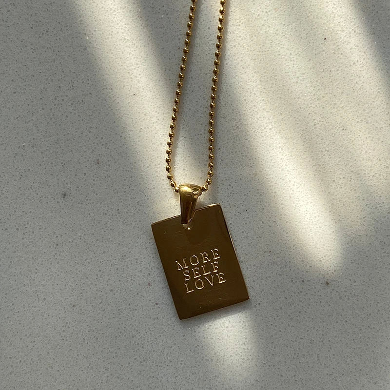 Engraved Letter Square Pendant Necklace