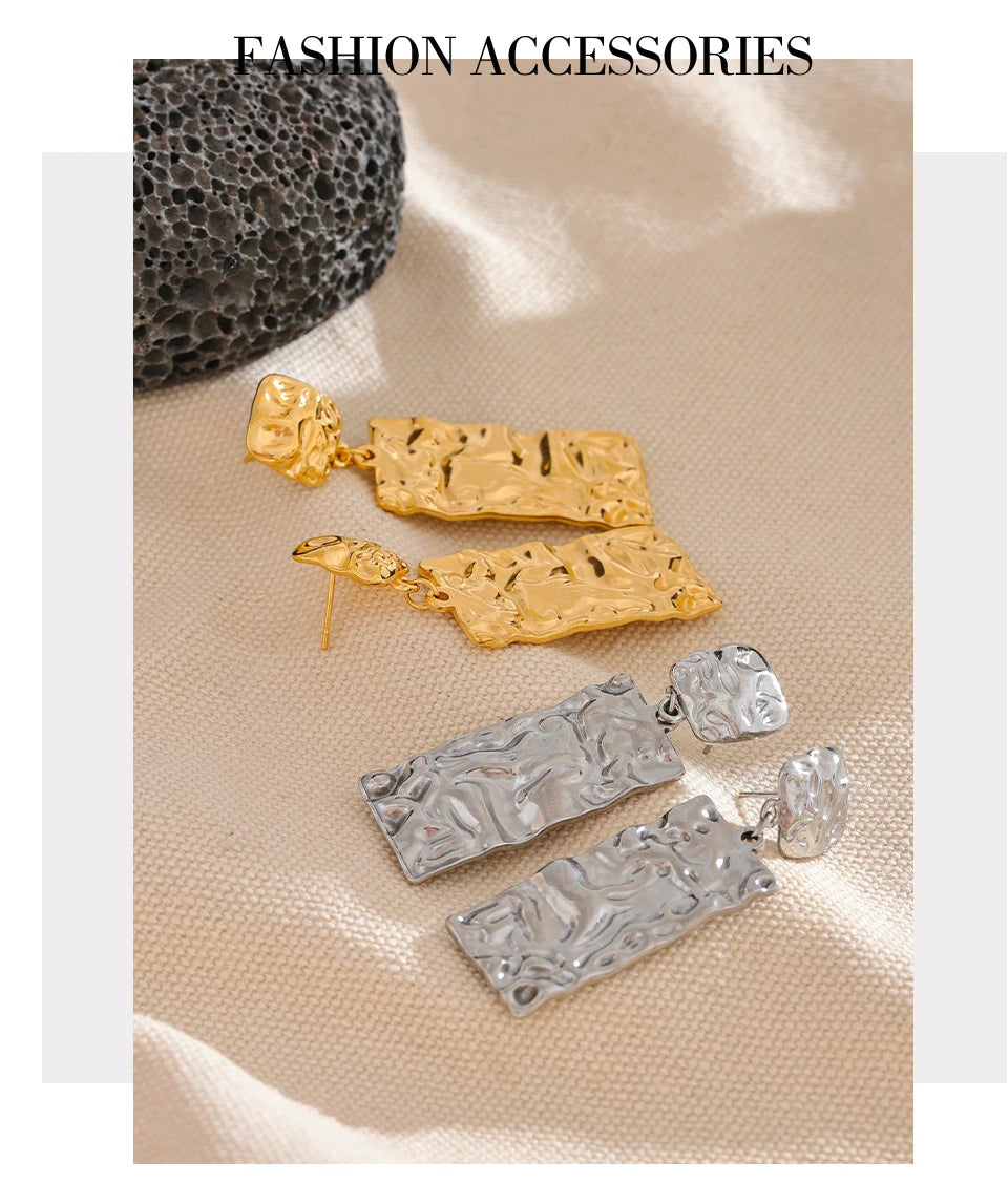 Hammered Rectangle Drop Earrings