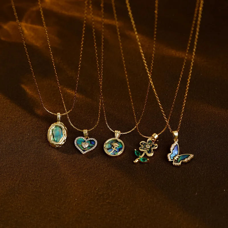 Heart, Flower & Butterfly Pendant Necklace – Stainless Steel