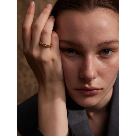 Natural Shell Heart Ring – 316L Gold Stainless Steel