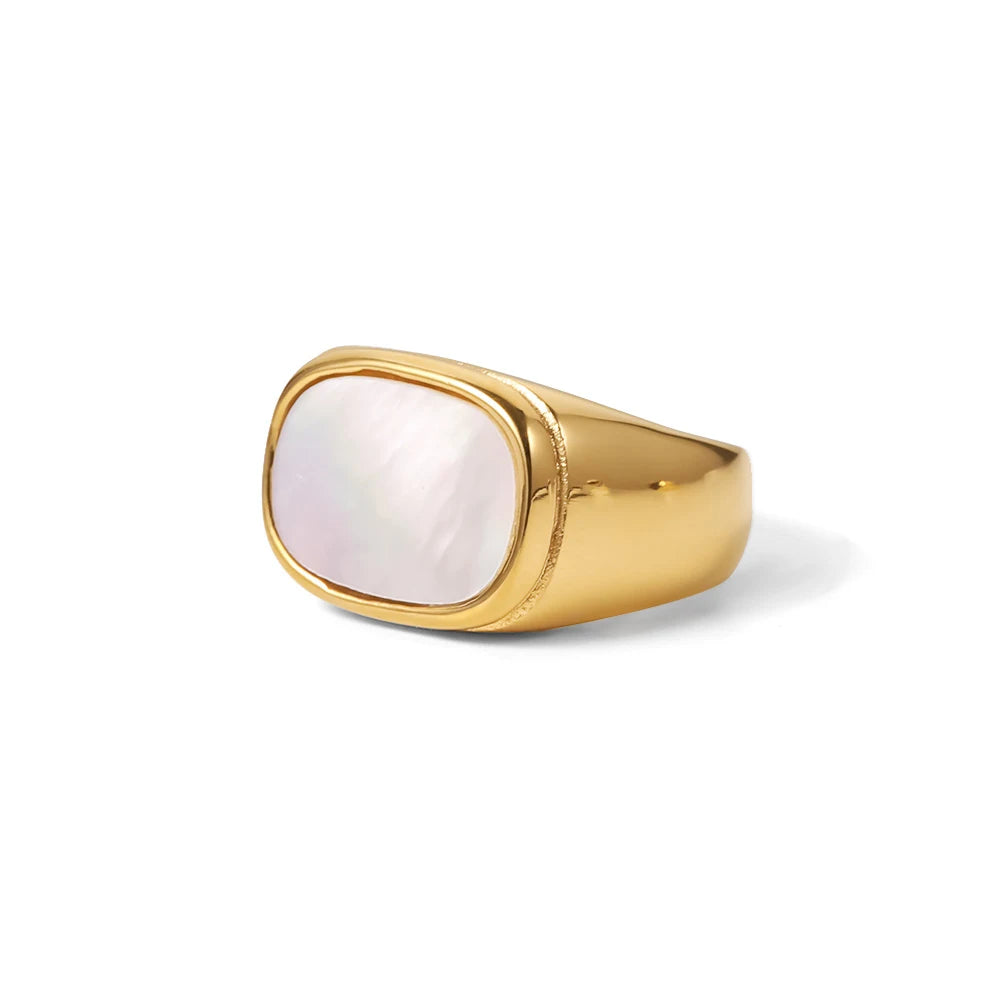 18K Gold-Plated Inlaid Shell Ring