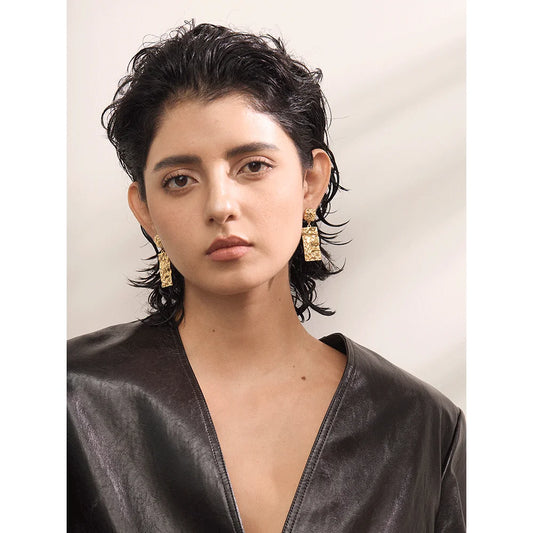 Hammered Rectangle Drop Earrings