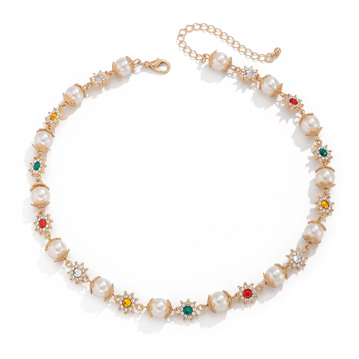 Elegant Imitation Pearl Rhinestone Choker- Gothic Statement Necklace