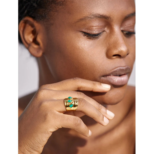 Green Natural Stone Wide Ring