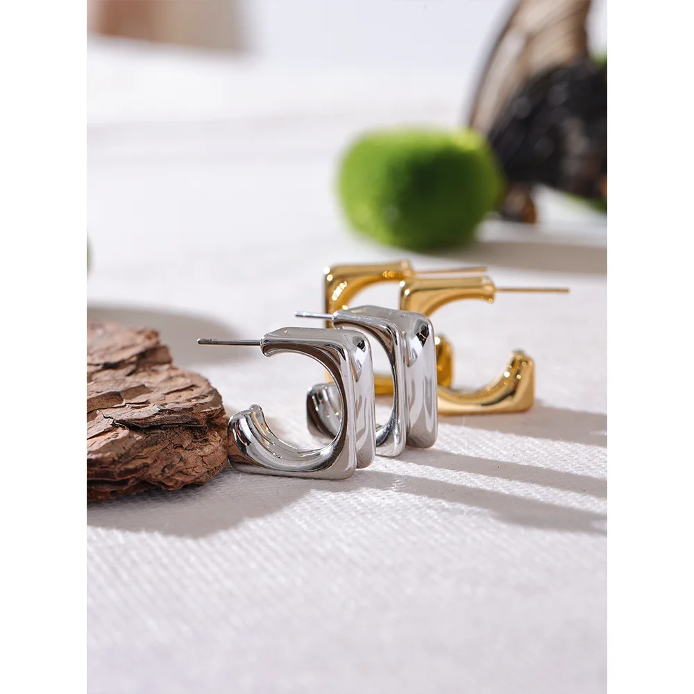 Square Geometric Huggie Earrings