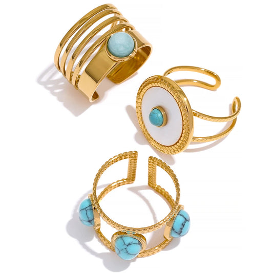 Stainless Steel Summer Open Adjustable Stone Ring