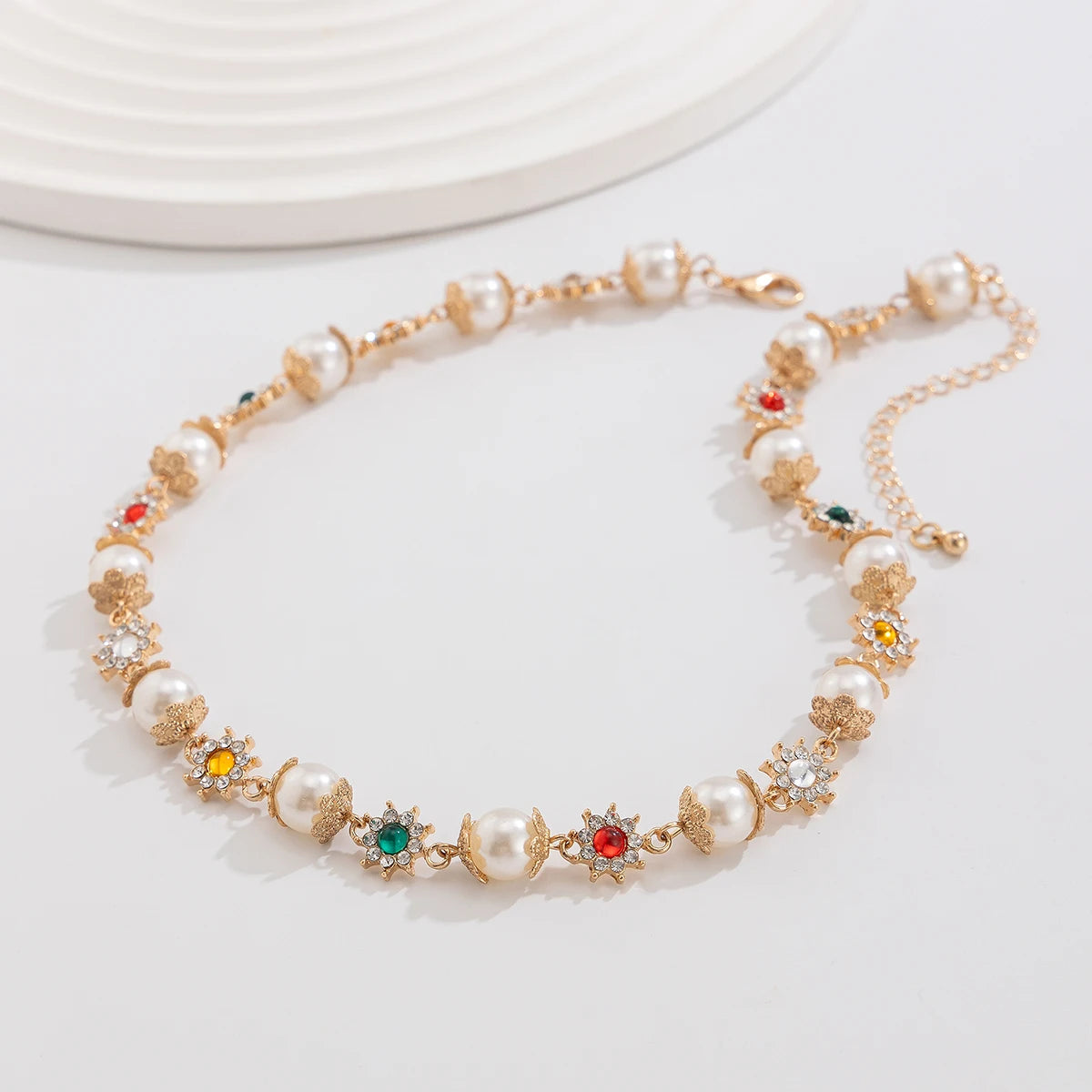 Elegant Imitation Pearl Rhinestone Choker- Gothic Statement Necklace