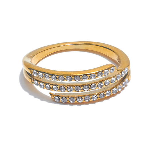 Fashion Shiny Cubic Zirconia Geometric Layered Ring