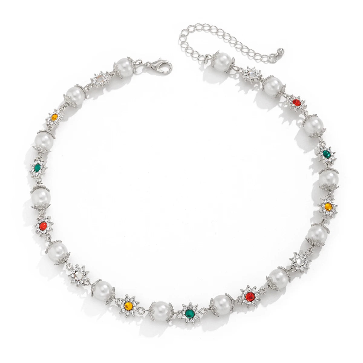 Elegant Imitation Pearl Rhinestone Choker- Gothic Statement Necklace