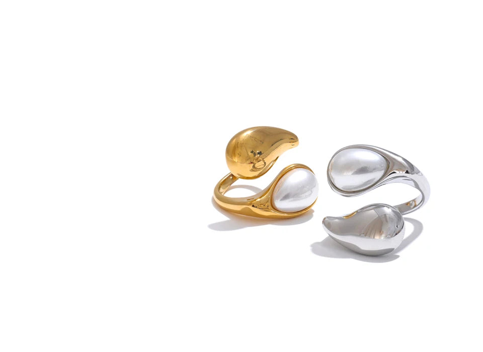 Imitation Pearl Water Drop Finger Adjustable Ring