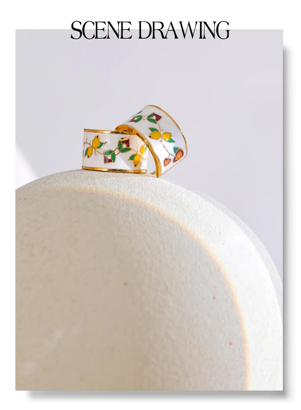 White Enamel Flower C-Shape Hoop Earrings – 18K Gold Plated