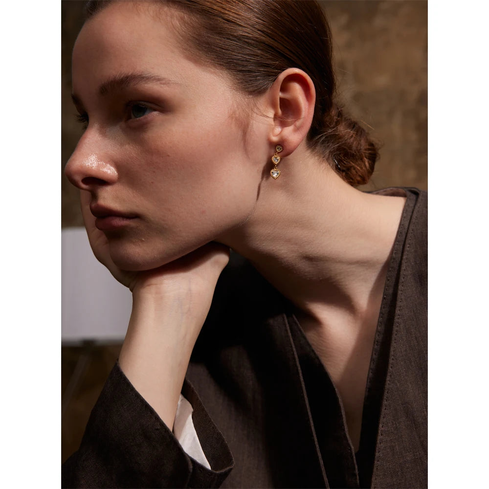 Delicate CZ Heart Drop Earrings