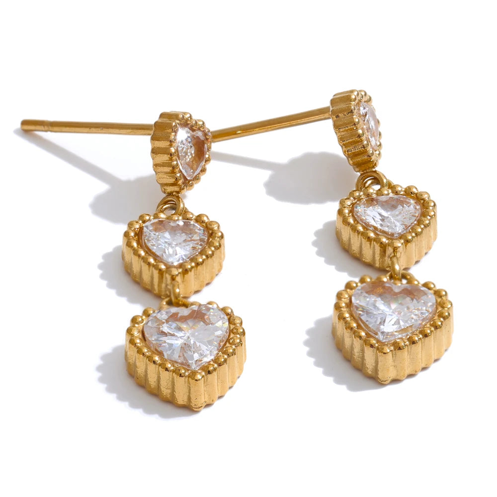 Delicate CZ Heart Drop Earrings