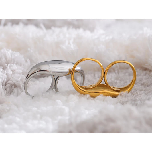 Stainless Steel Double Finger Geometric Ring