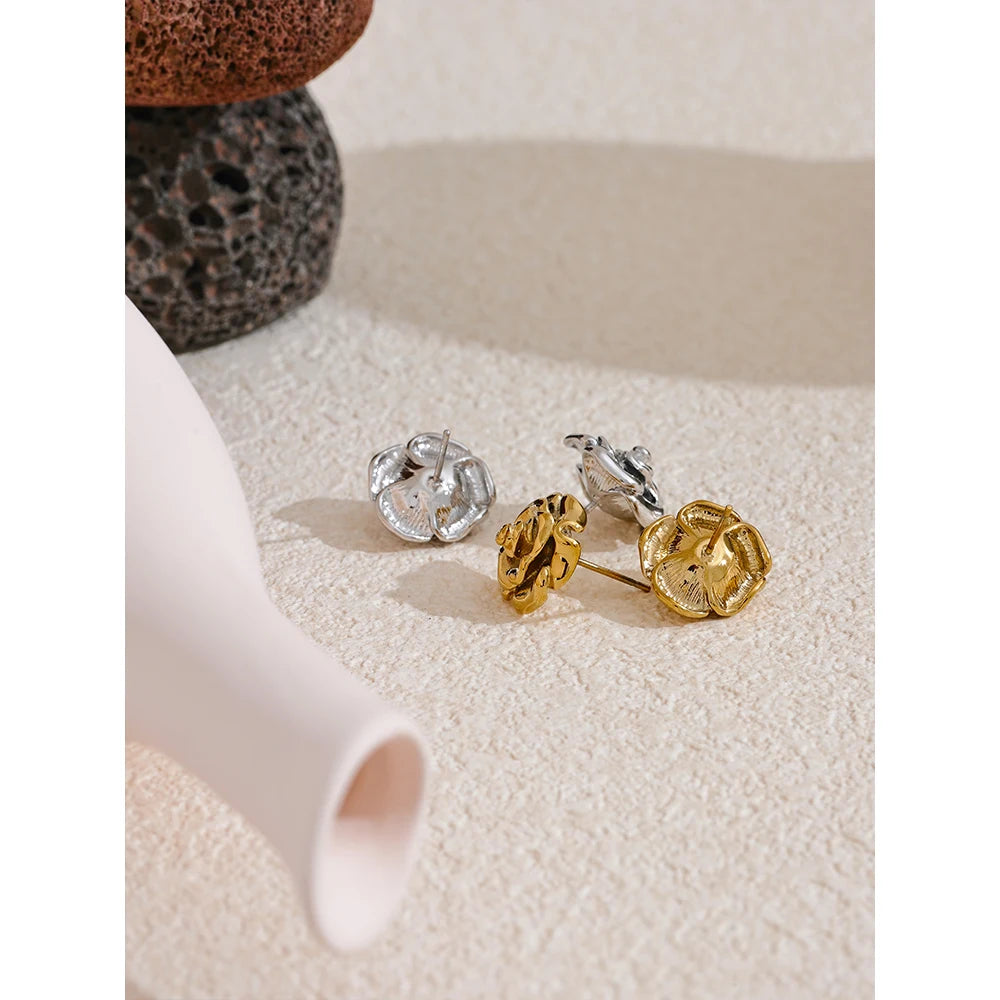 Gold Rose Flower Stud Earrings