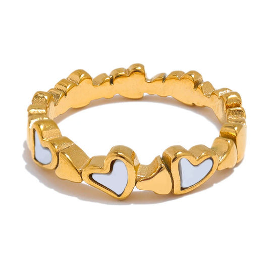 Natural Shell Heart Ring – 316L Gold Stainless Steel