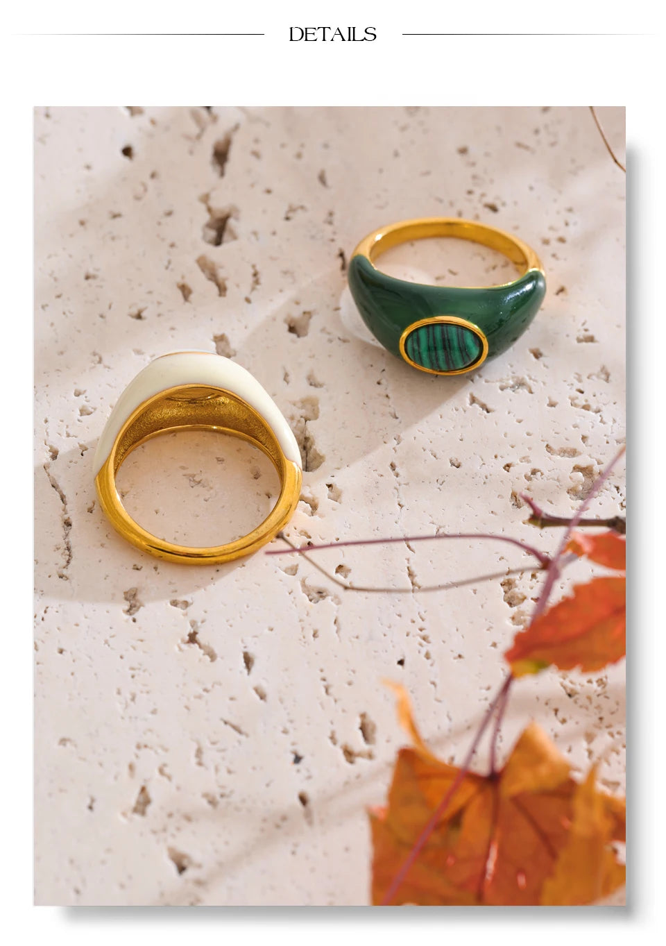 White & Green Enamel Malachite Shell Fashion Ring