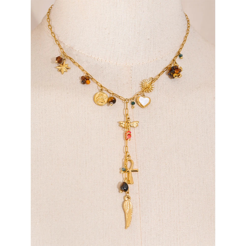 Dragonfly Wing Cross Heart Pendant