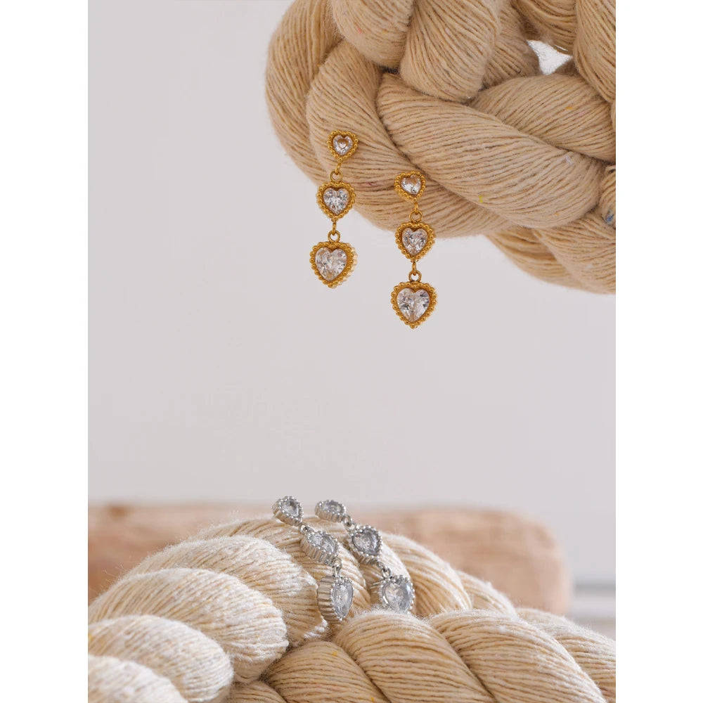 Delicate CZ Heart Drop Earrings